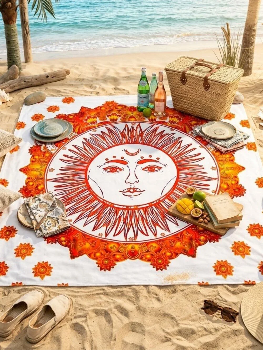 BRAND NEW Queen Size Large COTTON Cosmic Sun Stars Orange Gold Boho Tapestry
